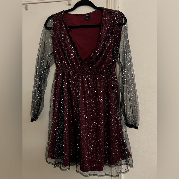 Splatter Paint Lantern Sleeve Surplice T
Neck Mesh Dress Without belt - Picture 3 of 4